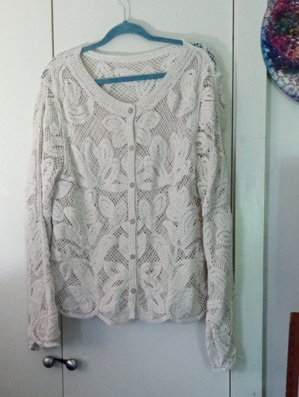 Source Unknown Women's Crochet Lace Cardigan Boho Sweater Cream XXL      B 1